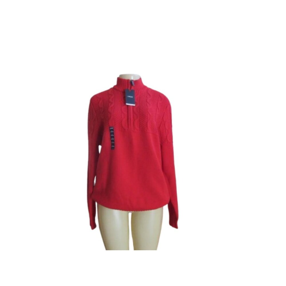 New w Tags, Men's IZOD Red 1/4 Zip Cotton Long Sleeve Sweater Size L